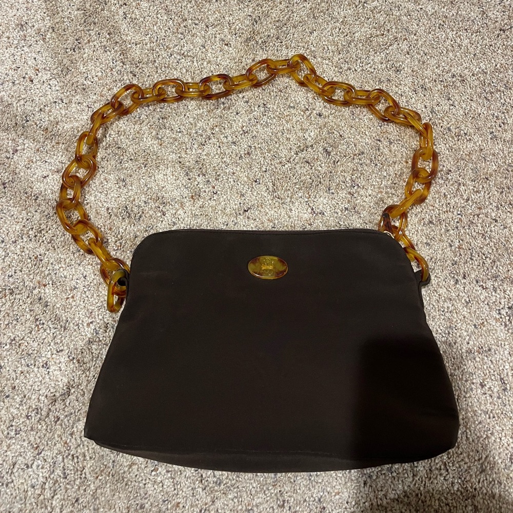 Chic Brown Shoulder Bag with Gold Chain